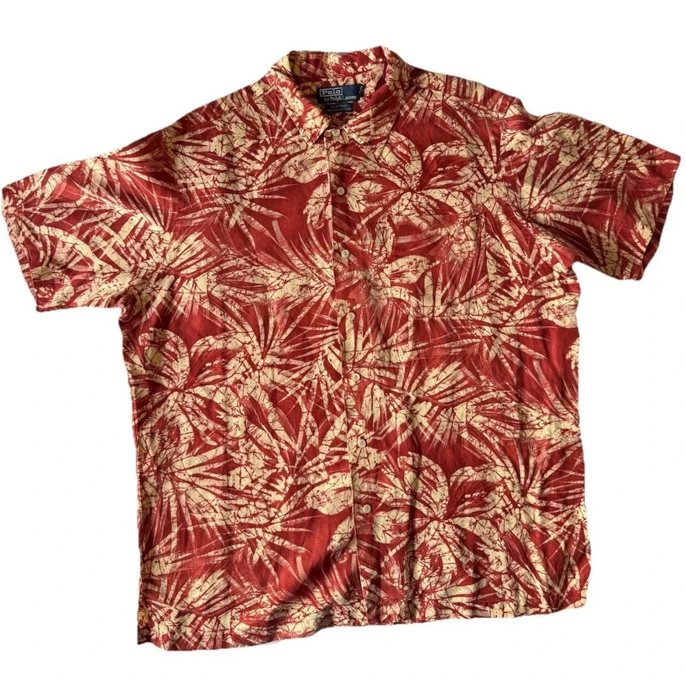 Polo Ralph Lauren Clayton Silk Linen Hawaiian Camp Shirt Red Floral Mens Large